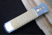 Pro Tech Godson 2025 Custom Auto - Light Blue and Chartreuse Jigged Titanium Handle / Light Blue Titanium Clip / Satin Finish / Spear Point Blade / Pearl Push Button - Northwest Knives