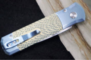 Pro Tech Godson 2025 Custom Auto - Light Blue and Chartreuse Jigged Titanium Handle / Light Blue Titanium Clip / Satin Finish / Spear Point Blade / Pearl Push Button - Northwest Knives