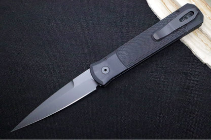 Pro Tech Godfather Operator Auto LEFT HAND - Black Jigged Aluminum Handle / Black Blade / Tritium Push Button 926-OPLH