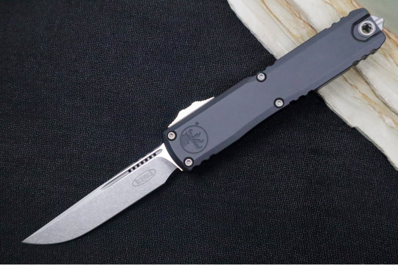 Microtech Ultratech ZBP (Zero Blade Play) OTF - Stonewash Finish / Single Edge / Black Anodized Aluminum Handle 1121-10