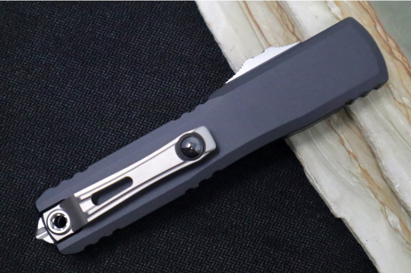 Microtech Ultratech ZBP (Zero Blade Play) OTF - Stonewash Finish / Single Edge / Black Anodized Aluminum Handle 1121-10