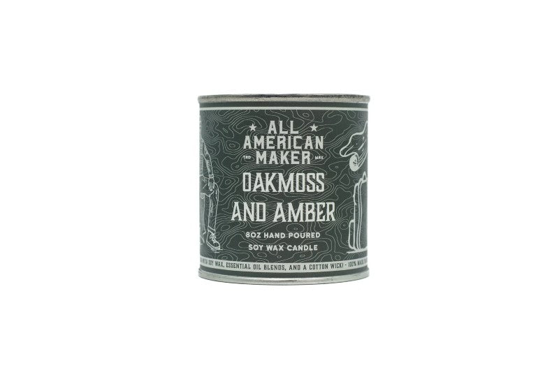 All American Maker - Oakmoss & Amber Candle - 8oz Hand Pour Soy Candle & Cotton Wick - 100% American Made - Northwest Knives