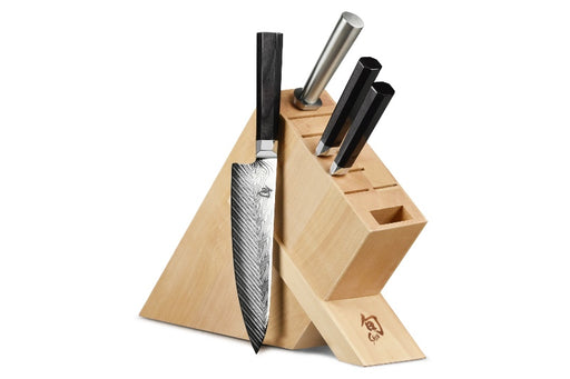 Shun Dual-Core - 5pc Block Set - Herringbone 71 Layered Damascus - Ebony Pakkawood Octagon Handle - Made in Seki City, Japan - Northwest Knives