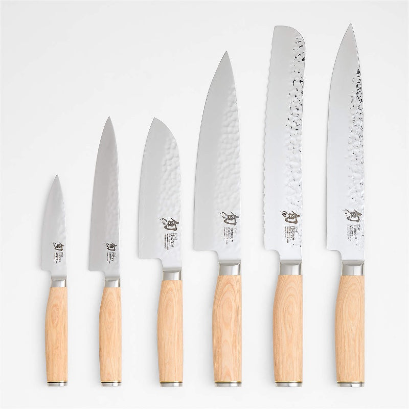Shun Premier Blonde - 8pc Professional Set - 69 Layered Damascus -Hammered Tsuchime Finish - Blonde Colored Pakkawood Handle - Made in Seki City, Japan - Northwest Knives