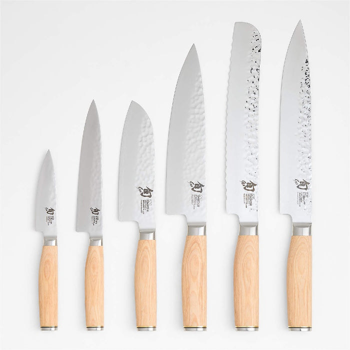 Shun Premier Blonde - 8pc Professional Set - 69 Layered Damascus -Hammered Tsuchime Finish - Blonde Colored Pakkawood Handle - Made in Seki City, Japan