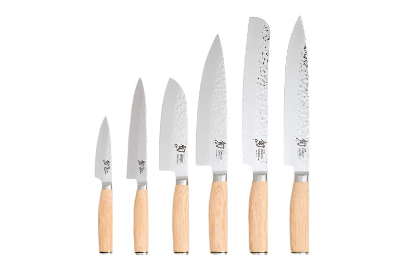 Shun Premier Blonde - 8pc Professional Set - 69 Layered Damascus -Hammered Tsuchime Finish - Blonde Colored Pakkawood Handle - Made in Seki City, Japan - Northwest Knives