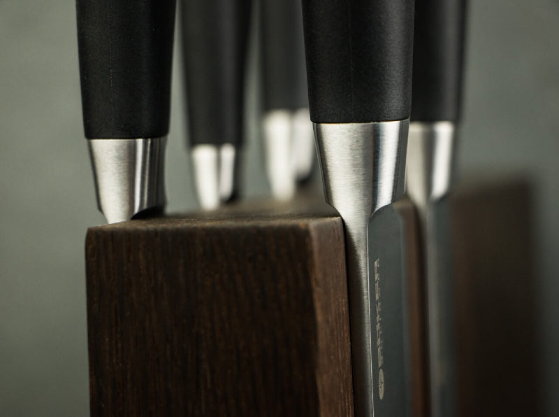 Boker Magnetic Knife Block - Smoked Oak Wood & Stainless Steel - Made in Europe 030423 - Northwest Knives