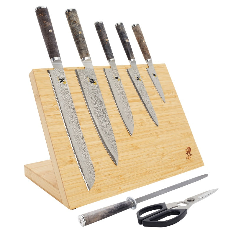 Miyabi Black - 8pc Set with Magnetic Storage Block - 133 Layered Damascus - Dyed Black Ash Maple Handle - Made in Seki City, Japan - Northwest Knives