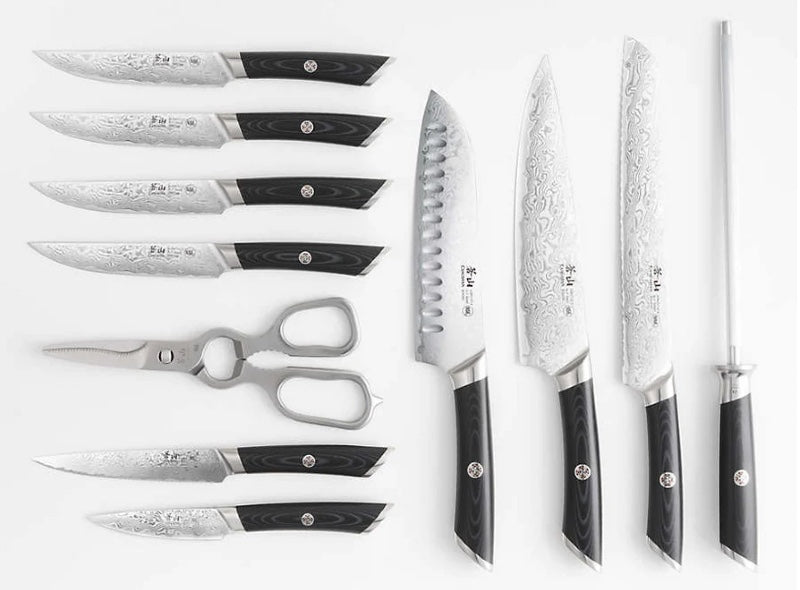 Cangshan Cutlery KURO Series 12pc Block Knife Set - Forged X-7 Damascus 504340 - Northwest Knives