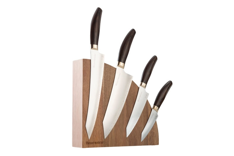 Messermeister Kawashima Series - 5pc Set with Magnet Block - Takefu San Mai Blade - Powdered SG2 Steel - Walnut Pakkawood Handle - Made in Seki City, Japan - Northwest Knives