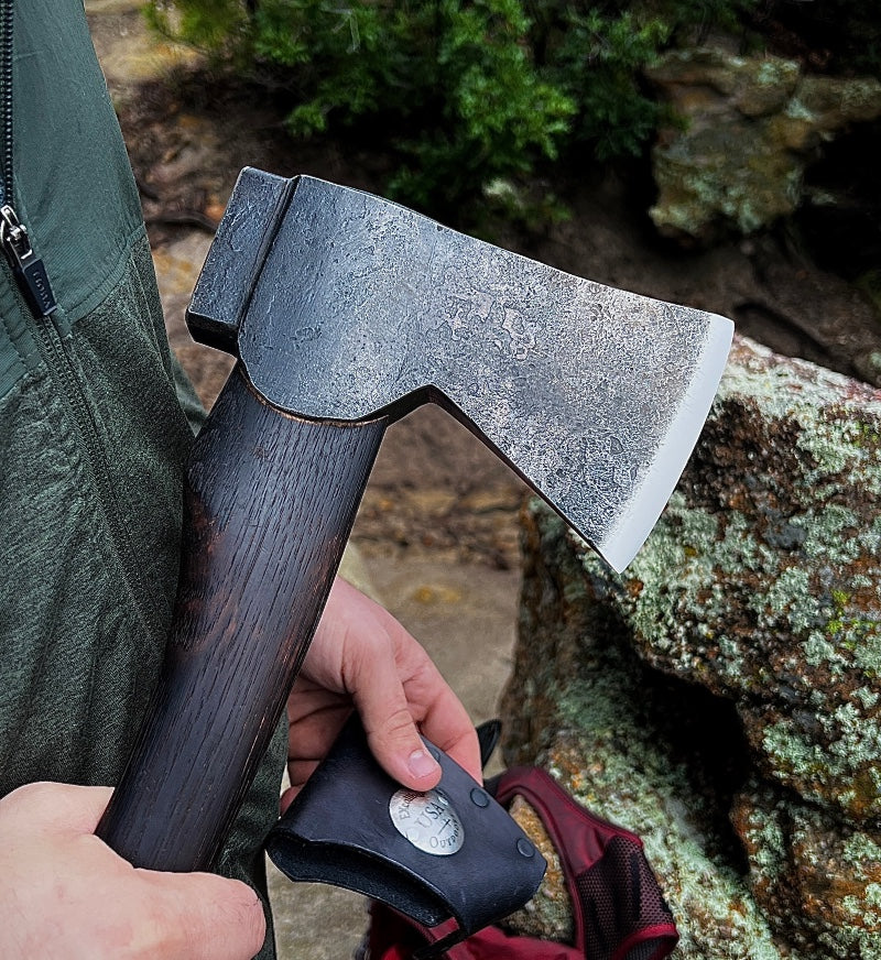 Excalibur Outdoors USA Rancher Axe - 4140 Tool Steel / Axe Blade / Handmade Black Leather Sheath