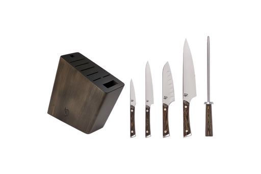 Shun Kanso - 6pc Block Knife Set - AUS10A High-Carbon Vanadium Stainless Steel with Heritage finish - Tagayasan Handle with Stainless Steel Rivets - Made in Seki City, Japan - Northwest Knives