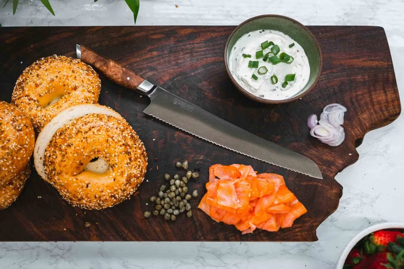 STEELPORT Knife Co. - 10" Bread Knife - American Forged 52100 Carbon Steel with Coffee Patina - Handcrafted In Portland, Oregon - Northwest Knives
