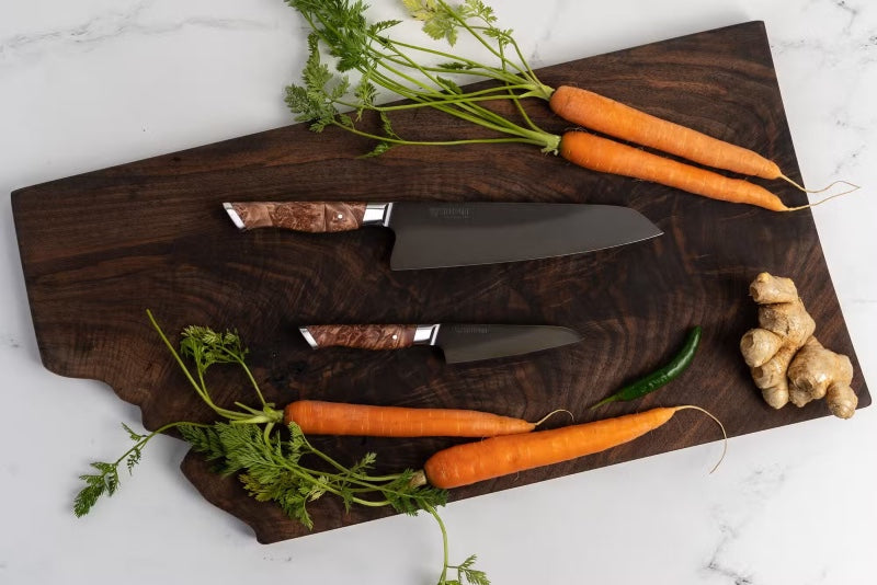 STEELPORT Knife Co. - 2pc Starter Set (8" Chef & 4" Paring) - American Forged 52100 Carbon Steel with Coffee Patina - Handcrafted In Portland, Oregon - Northwest Knives