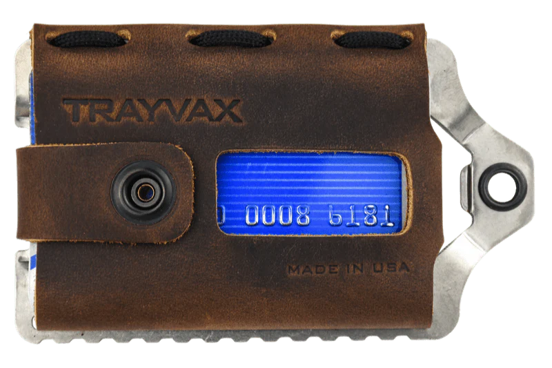 Trayvax Element Wallet - Raw Stainless Steel Frame / Mississippi Mud Leather ESS-002 - Northwest Knives