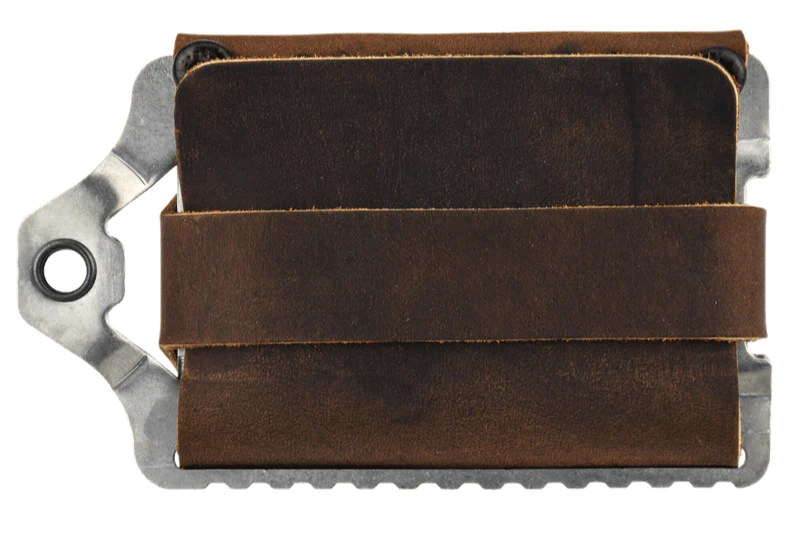 Trayvax Element Wallet - Raw Stainless Steel Frame / Mississippi Mud Leather ESS-002 - Northwest Knives