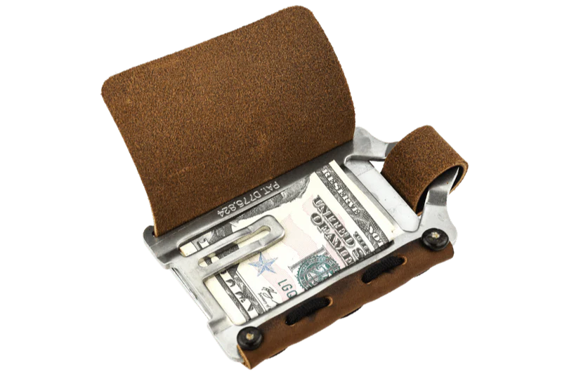 Trayvax Element Wallet - Raw Stainless Steel Frame / Mississippi Mud Leather ESS-002