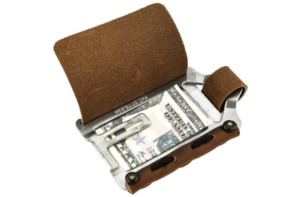 Trayvax Element Wallet - Raw Stainless Steel Frame / Mississippi Mud Leather ESS-002