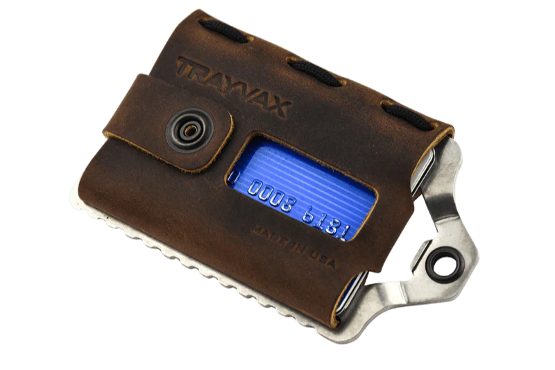 Trayvax Element Wallet - Raw Stainless Steel Frame / Mississippi Mud Leather ESS-002