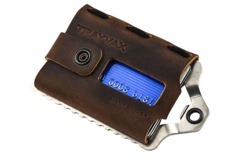 Trayvax Element Wallet - Raw Stainless Steel Frame / Mississippi Mud Leather ESS-002 - Northwest Knives