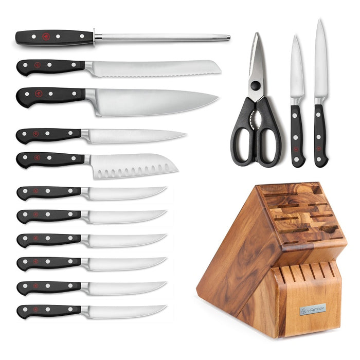 Wusthof Classic - 15pc Block Set - Fully forged German stainless steel (X50 CrMoV 15) - Made in Solingen, Germany