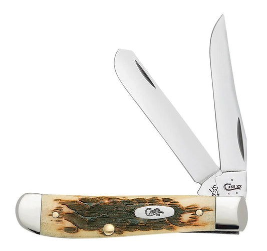 Case Knives Mini Trapper - Clip & Spey Blades / Tru-Sharp Stainless Steel / Amber Bone Peach Seed Jig Handle 00013