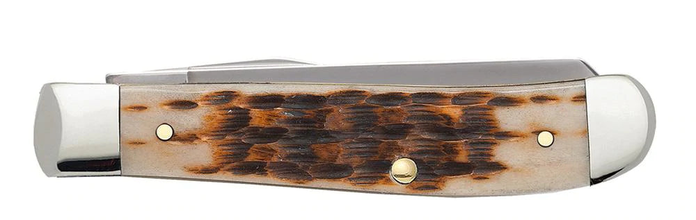 Case Knives Mini Trapper - Clip & Spey Blades / Tru-Sharp Stainless Steel / Amber Bone Peach Seed Jig Handle 00013