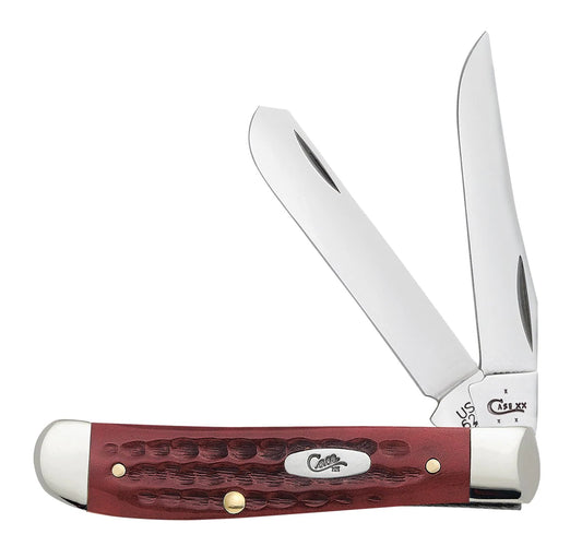 Case Knives Mini Trapper - Clip & Spey Blades / Tru-Sharp Stainless Steel / Pocket Worn Old Red Bone Corn Cob Jig Handle 00784