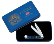 Case Knives Trapper Masonic Gift Tin - Clip & Spey Blades / Tru-Sharp Stainless Steel / Standard Jig Blue Bone Handle 01058 - Northwest Knives