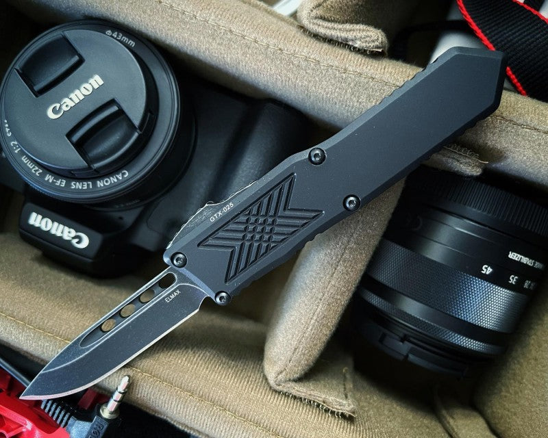Guardian Tactical GTX-025 OTF - Black Finish / Elmax Steel / Drop Point Blade / Black Anodized Aluminum Handle 12-3111