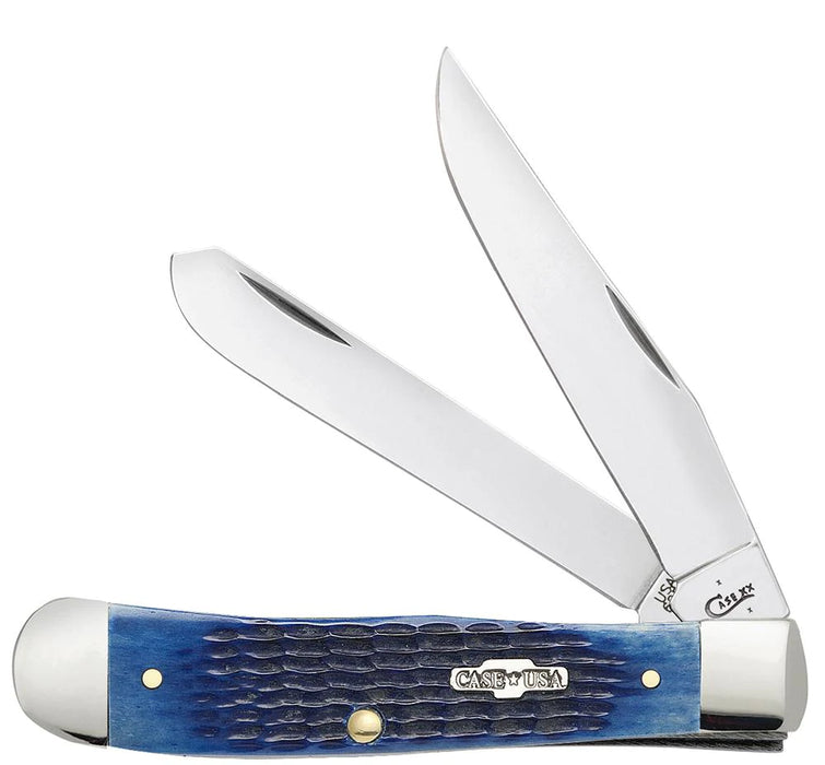 Case Knives Trapper Masonic Gift Tin - Clip & Spey Blades / Tru-Sharp Stainless Steel / Standard Jig Blue Bone Handle 01058