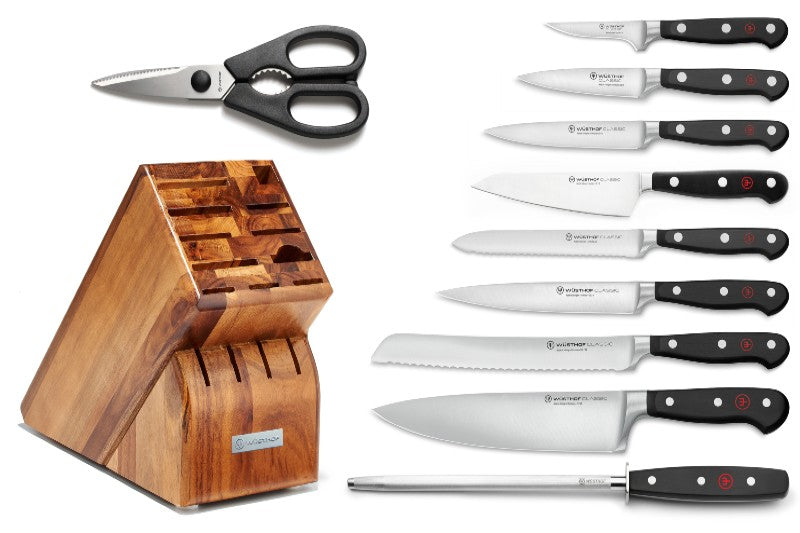 Wusthof Classic - 11pc Block Set - Fully forged German stainless steel (X50 CrMoV 15) - Made in Solingen, Germany