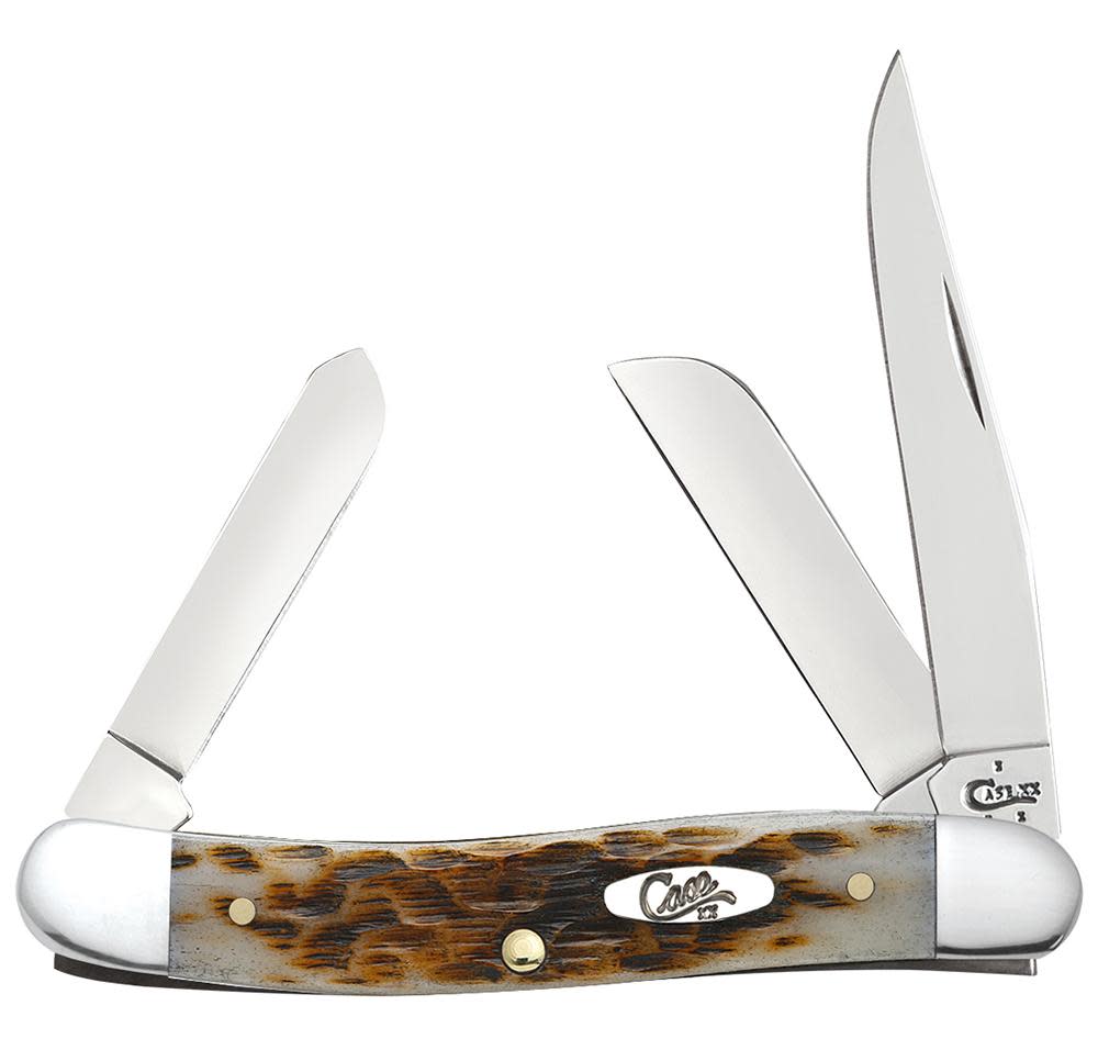 Case Knives Medium Stockman - Clip, Sheepsfoot & Spey Blades / Tru-Sharp Stainless Steel / Peach Seed Jig Amber Bone Handle 00042