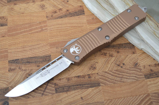 Microtech Troodon OTF - Single Edge Satin / Tan Handle - 139-4TA - Northwest Knives