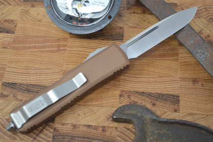 Microtech UTX-85 OTF - Single Edge / Satin Blade / Tan Body - 231-4TA - Northwest Knives