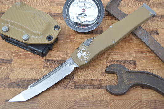 Microtech Halo VI OTF - Stonewash Tanto Blade / Tan Chassis (No Safety) - 250-10TA - Northwest Knives