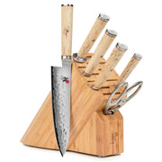 Miyabi Birchwood - 7pc Block Set - 100 Layered Flower Damascus - SG2 Powdered Steel - Japanese Masur Birch Handle - Made in Seki City, Japan - Northwest Knives