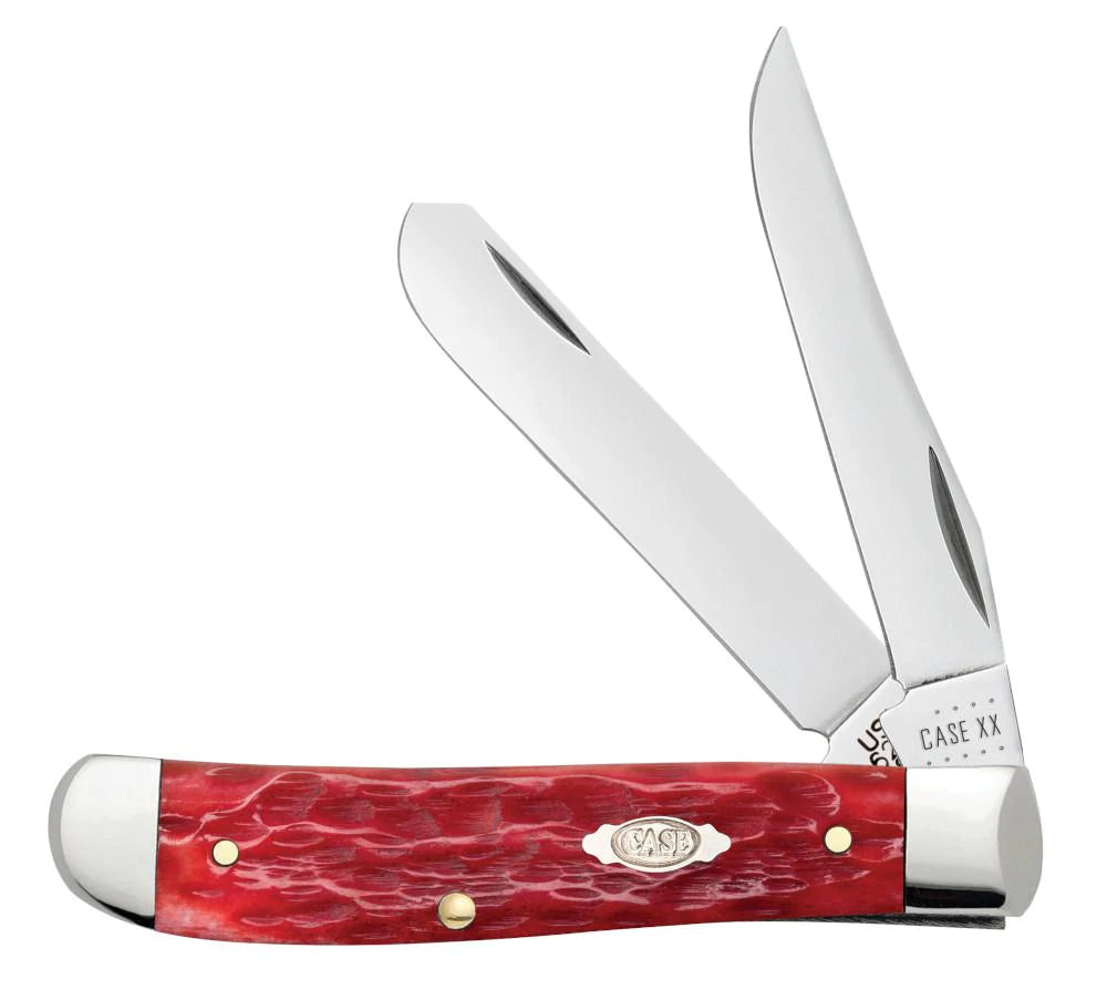 Case Knives Mini Trapper - Clip & Spey Blades / Tru-Sharp Stainless Steel / Dark Red Bone Peach Seed Jig Chrome Vanadium 31952