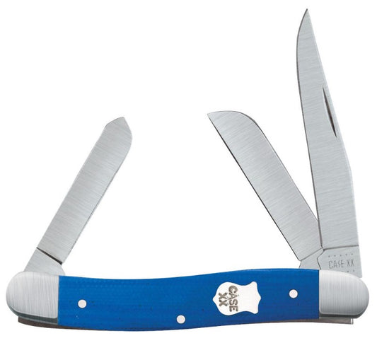 Case Knives Medium Stockman - Clip, Sheepsfoot & Pen Blades / Tru-Sharp Stainless Steel / Smooth Blue G-10 Handle 16744