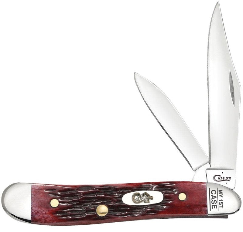 Case Knives Peanut "My First Case" - Clip & Pen Blades / Tru-Sharp Stainless Steel / Pocket Worn Corn Cob Jig Red Bone Handle 03693
