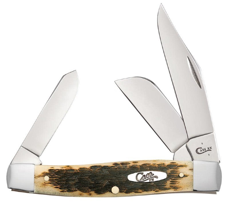 Case Knives Large Stockman CV - Clip, Sheepsfoot & Spey Blades / Chrome Vanadium Steel / Amber Bone Handle 00204