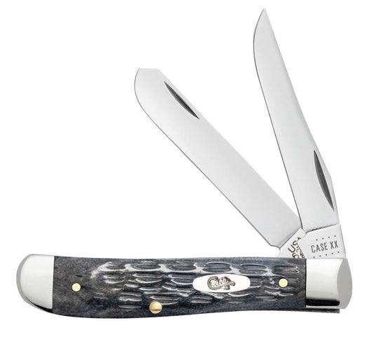 Case Knives Mini Trapper - Clip & Spey Blades / Tru-Sharp Stainless Steel / Pocket Worn Gray Bone Crandall Jig 58414