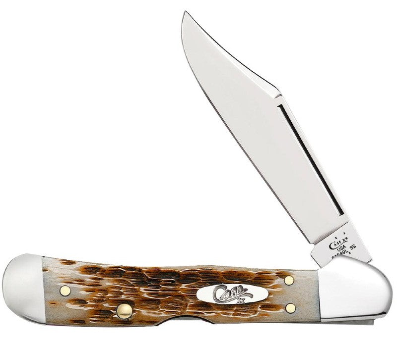 Case Knives Mini Copperlock - Clip Point Blade / Tru-Sharp Stainless Steel / Peach Seed Jigged Amber Bone 00133