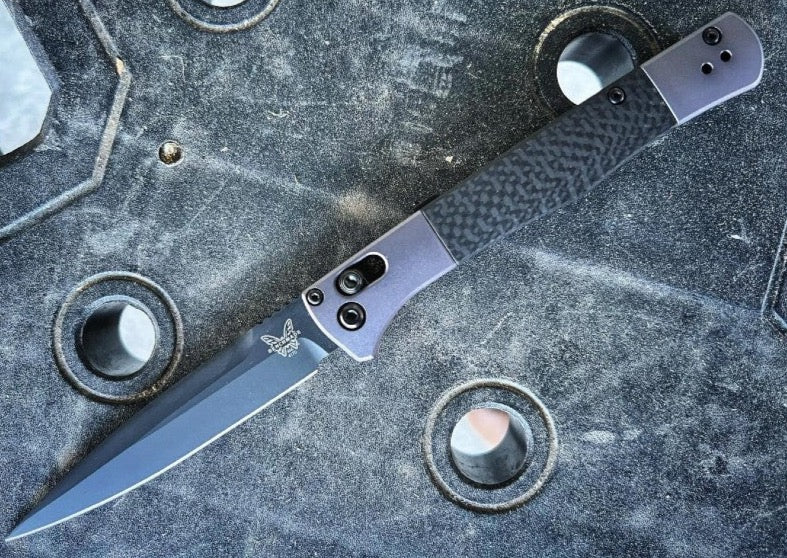 Benchmade Auto Fact Knife | Spear Point Blade | Black Carbon Fiber & Silver Aluminum Handle | Northwest Knives