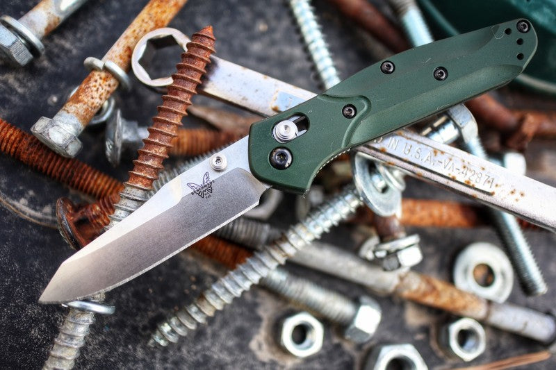 Benchmade 945 Mini Osborne - Satin Reverse Tanto Blade / CPM-S30V / Green Aluminum Handle - Northwest Knives