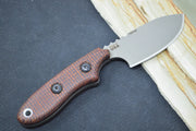 Tops Bull Trout - 154CM Steel / Brown Burlap Micarta Handle / Leather Sheath BLTT-01 - Northwest Knives