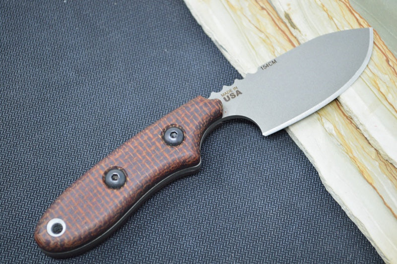 Tops Bull Trout - 154CM Steel / Brown Burlap Micarta Handle / Leather Sheath BLTT-01 - Northwest Knives
