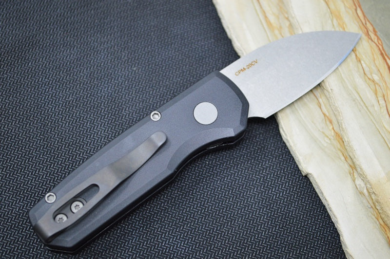 Pro Tech Runt Auto - Black Aluminum Handle / Stonewashed Wharncliffe Blade / CPM-20CV Steel R5101 - Northwest Knives