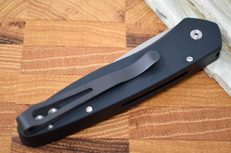 Pro Tech Newport Auto Left Hand - Black Aluminum Handle - S35VN Stonewash Blade 3405-LH