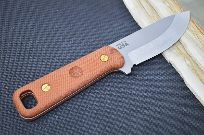 Tops C.U.B. Knife - 1095 Steel / Tan Canvas Micarta Handle / Coyote Tan Ballistic Nylon Sheath CUB-01